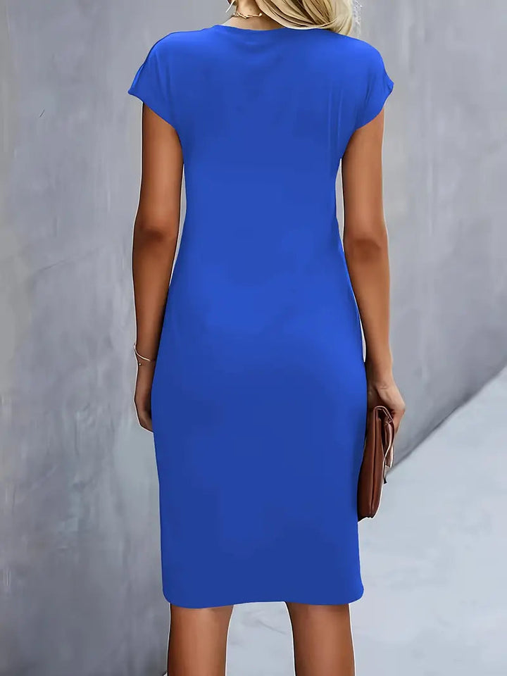 Lillian | Round Neck Midi Dress with Side Ruching