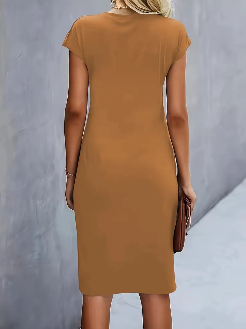 Lillian | Round Neck Midi Dress with Side Ruching