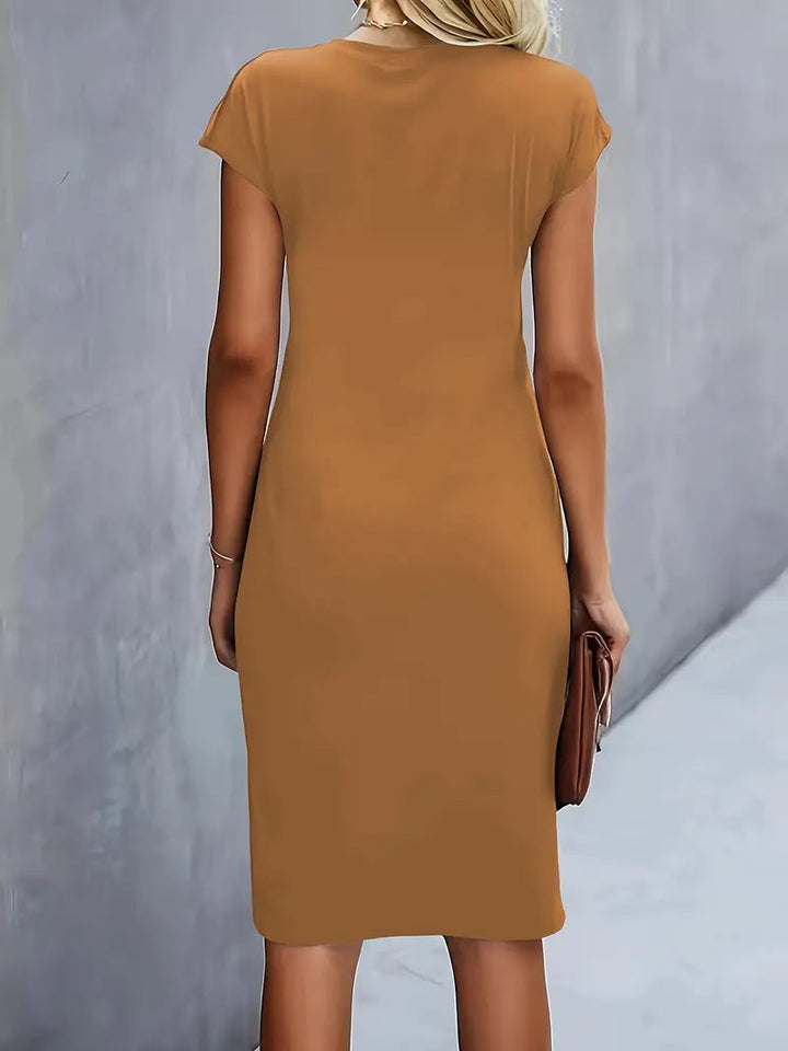 Lillian | Round Neck Midi Dress with Side Ruching