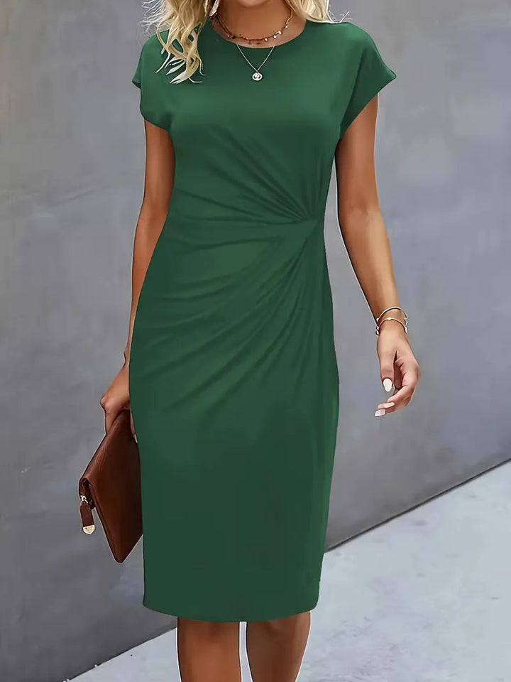Lillian | Round Neck Midi Dress with Side Ruching