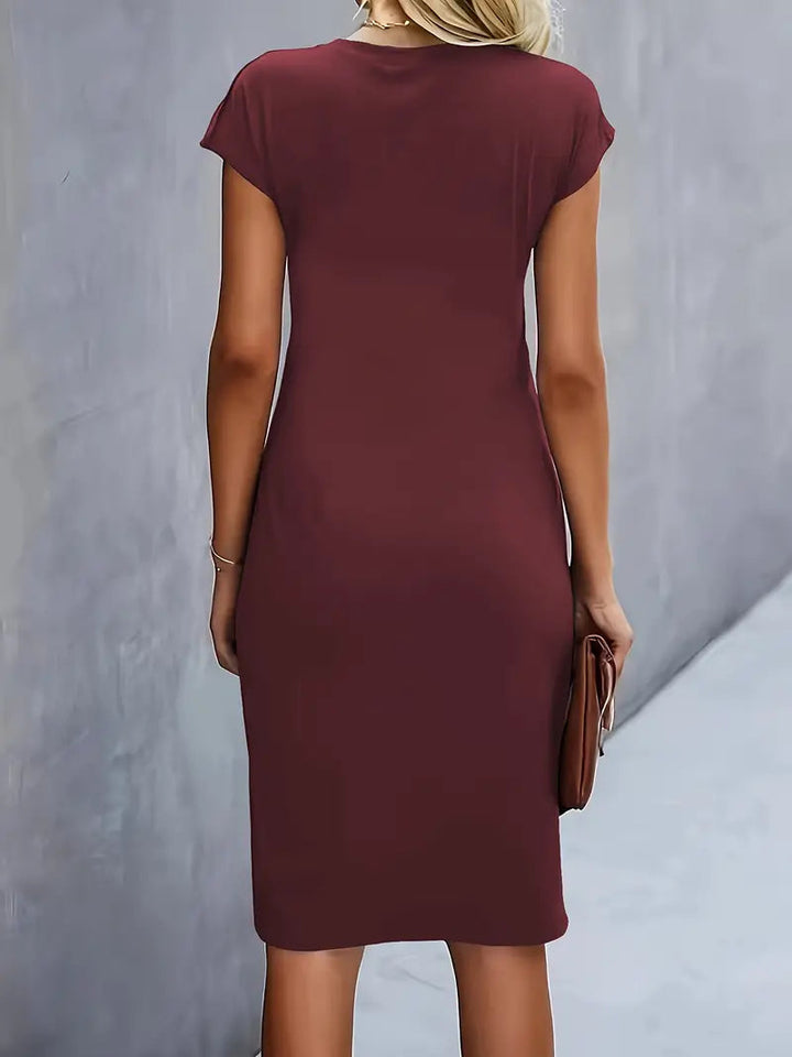Lillian | Round Neck Midi Dress with Side Ruching