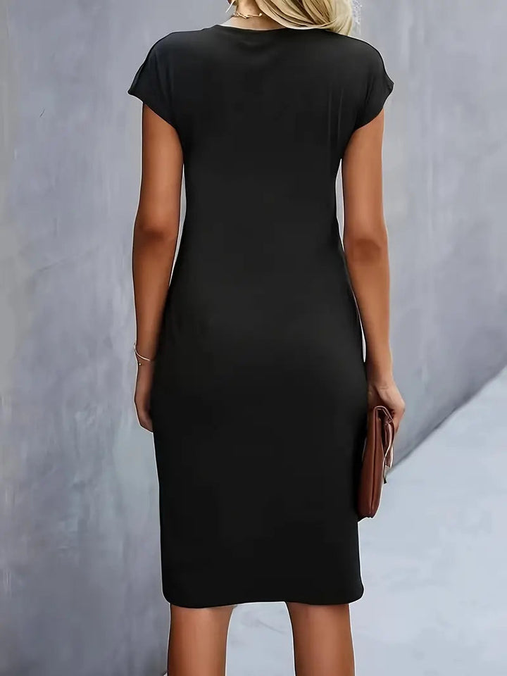 Lillian | Round Neck Midi Dress with Side Ruching