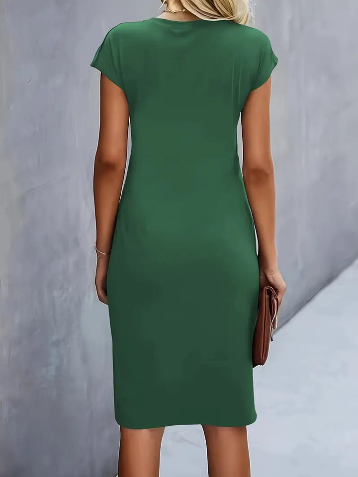 Lillian | Round Neck Midi Dress with Side Ruching