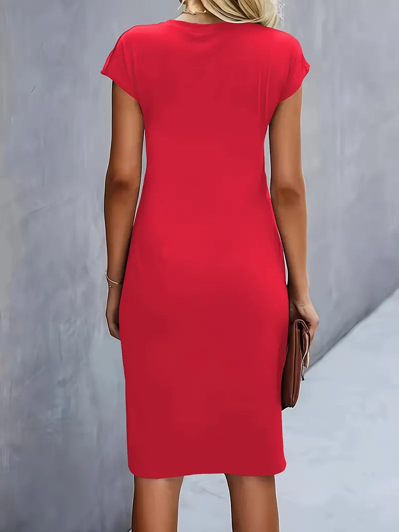 Lillian | Round Neck Midi Dress with Side Ruching