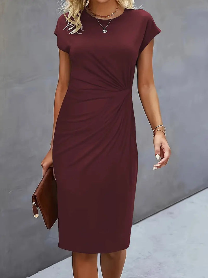Lillian | Round Neck Midi Dress with Side Ruching