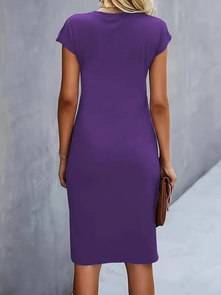 Lillian | Round Neck Midi Dress with Side Ruching