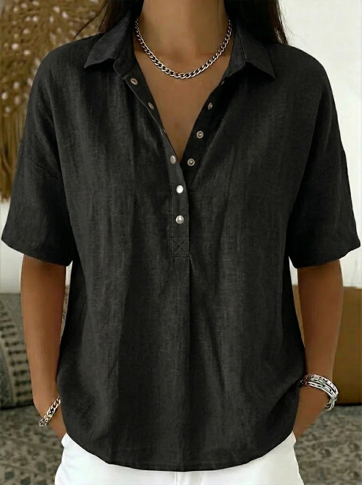 Lillian | Linen Look Blouse with Collar