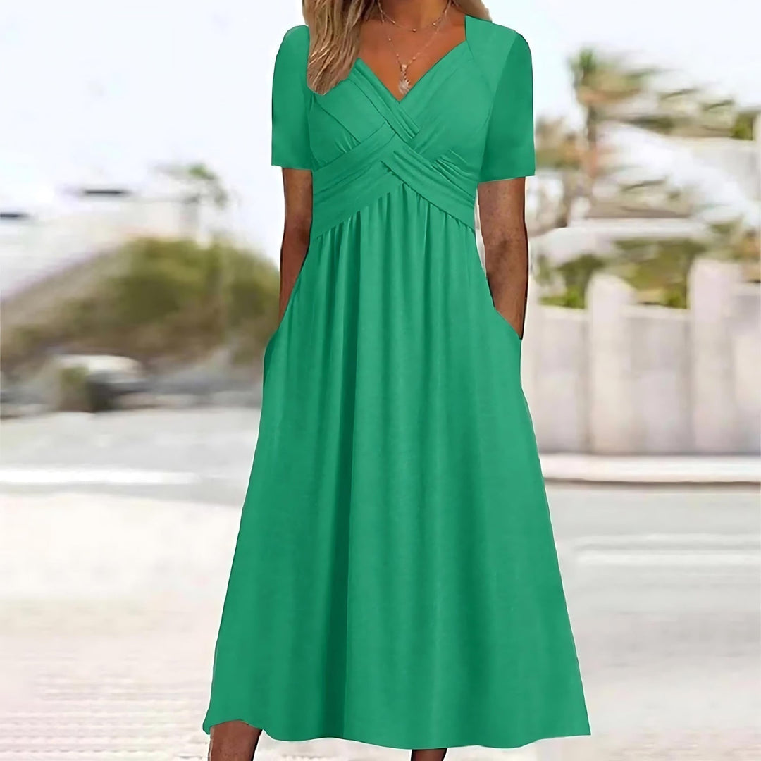 Charlotte | V Neck Wrap Midi Dress with Pockets