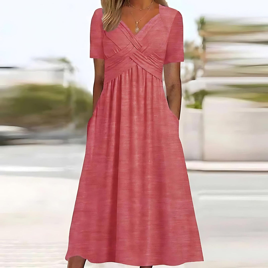 Charlotte | V Neck Wrap Midi Dress with Pockets