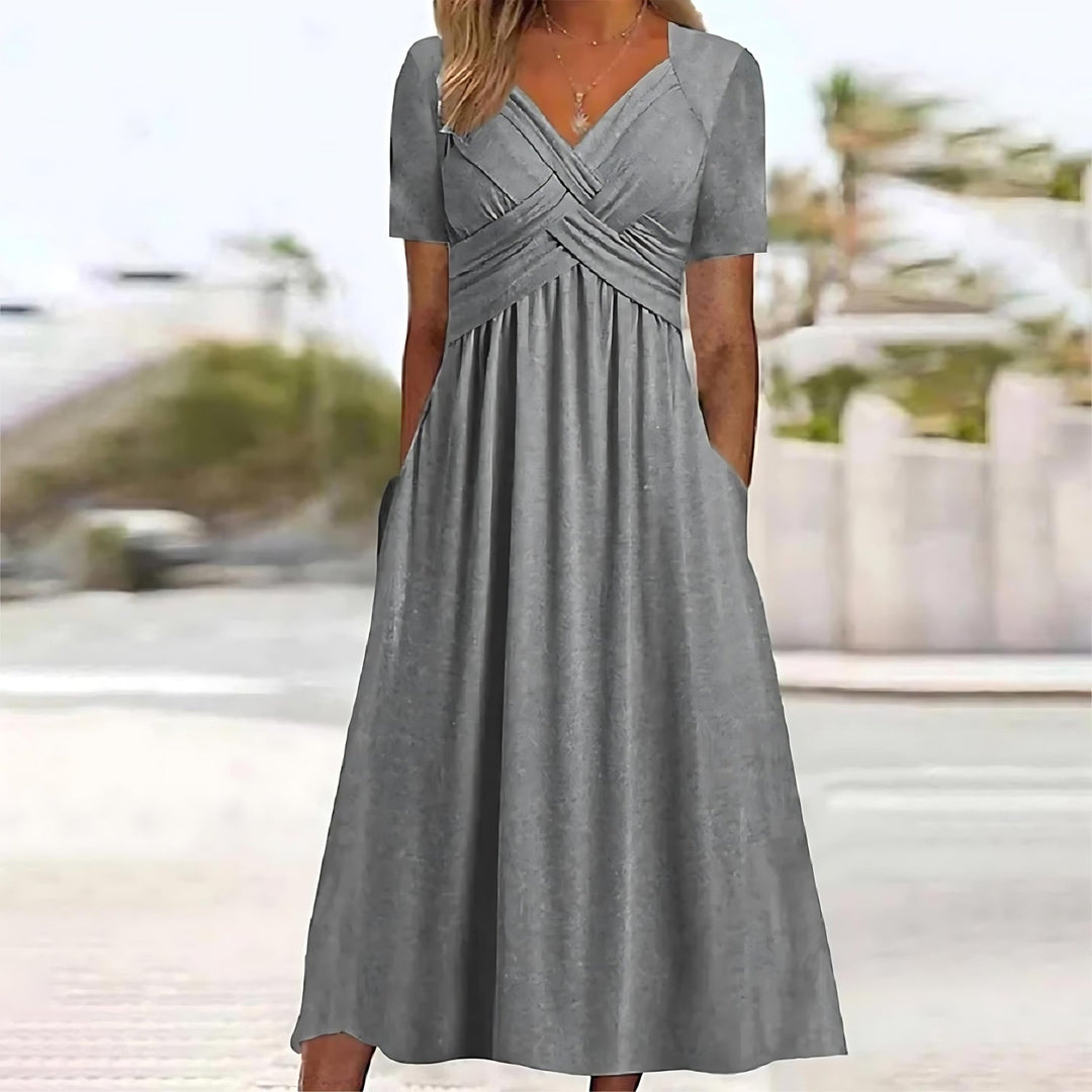 Charlotte | V Neck Wrap Midi Dress with Pockets