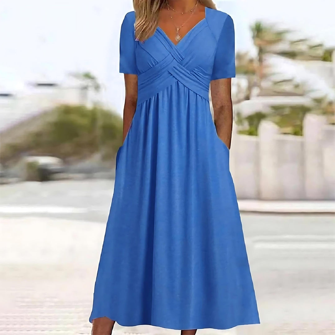 Charlotte | V Neck Wrap Midi Dress with Pockets
