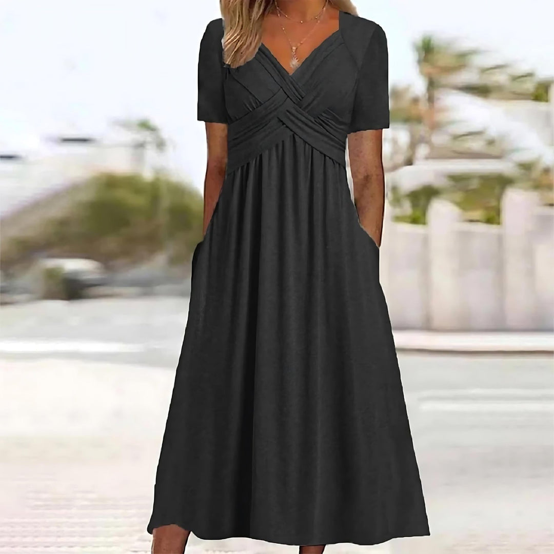 Charlotte | V Neck Wrap Midi Dress with Pockets