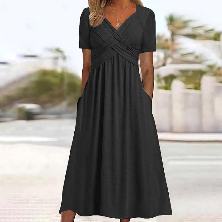 Charlotte | V Neck Wrap Midi Dress with Pockets
