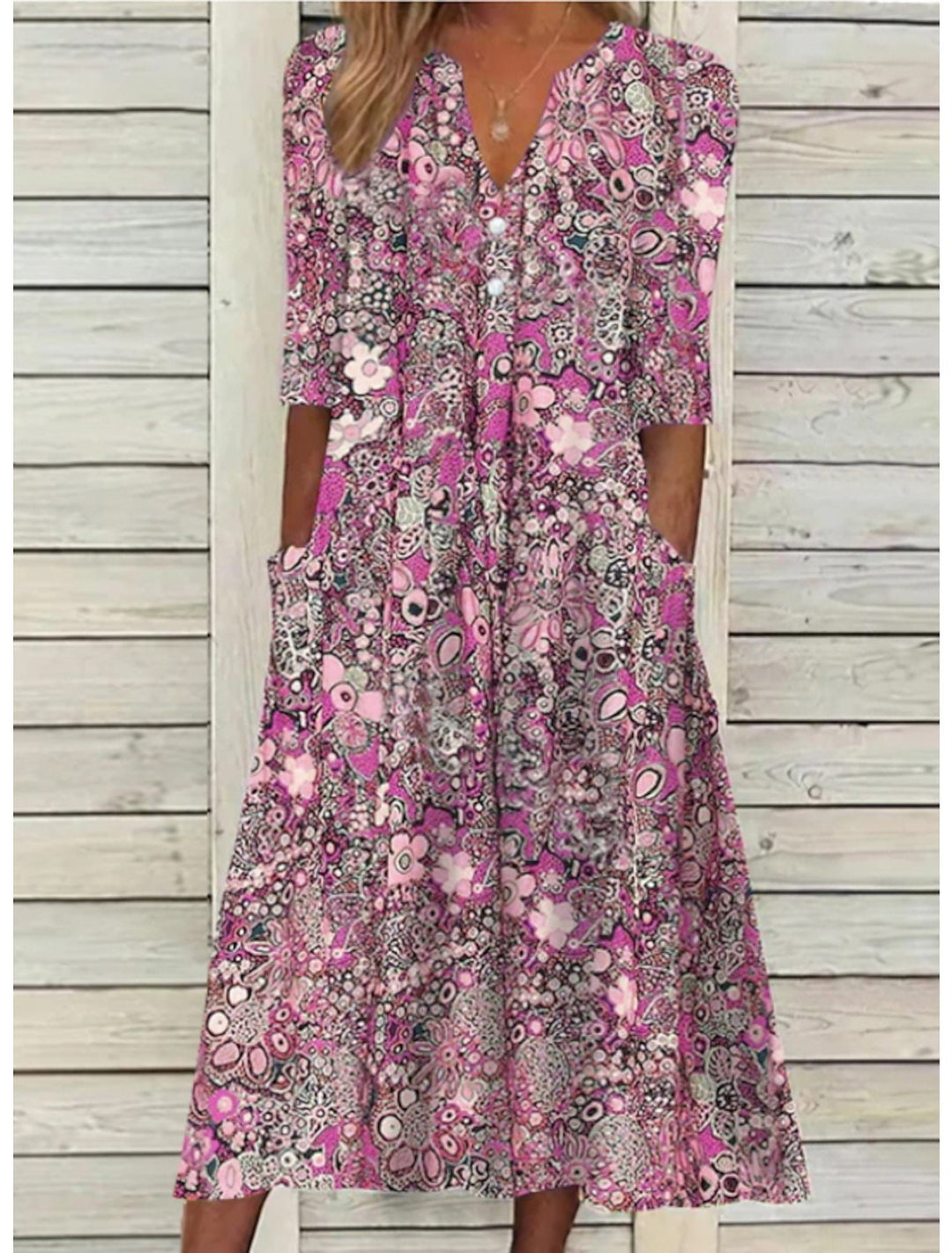 Hazel | Floral Maxi Dress with V-Neck and Pockets