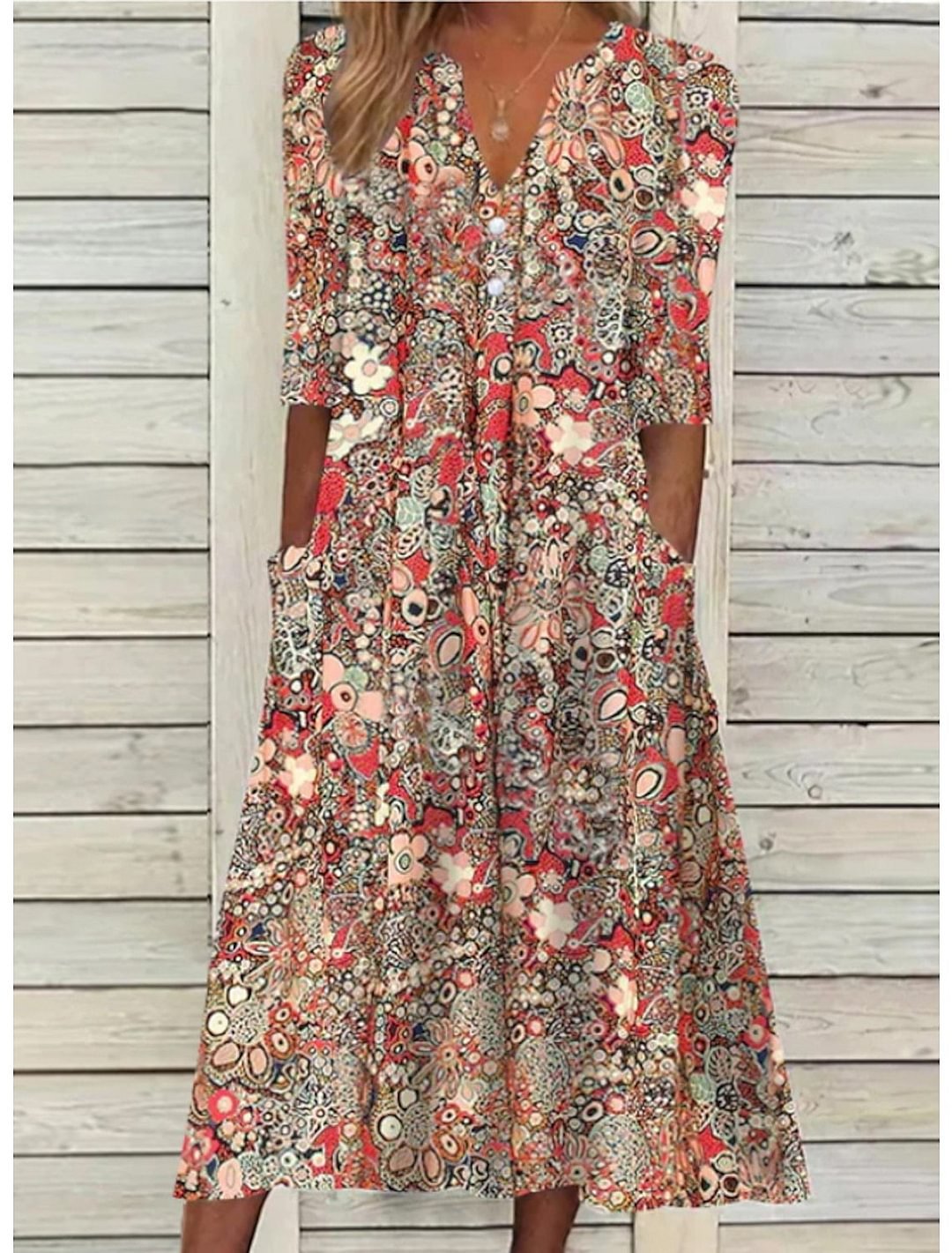 Hazel | Floral Maxi Dress with V-Neck and Pockets