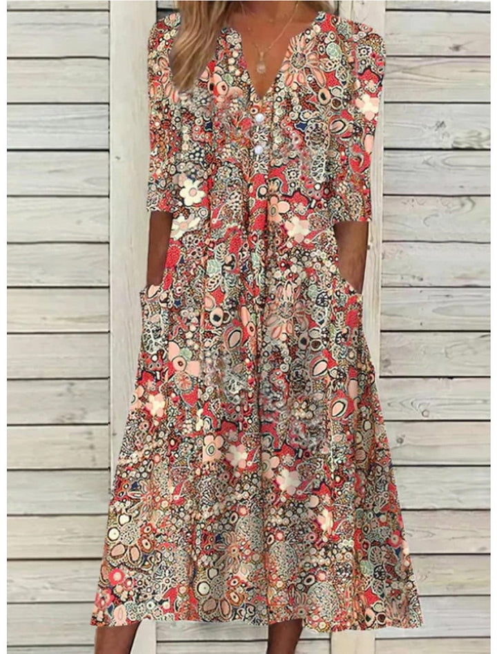 Hazel | Floral Maxi Dress with V-Neck and Pockets