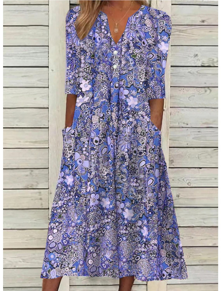 Hazel | Floral Maxi Dress with V-Neck and Pockets