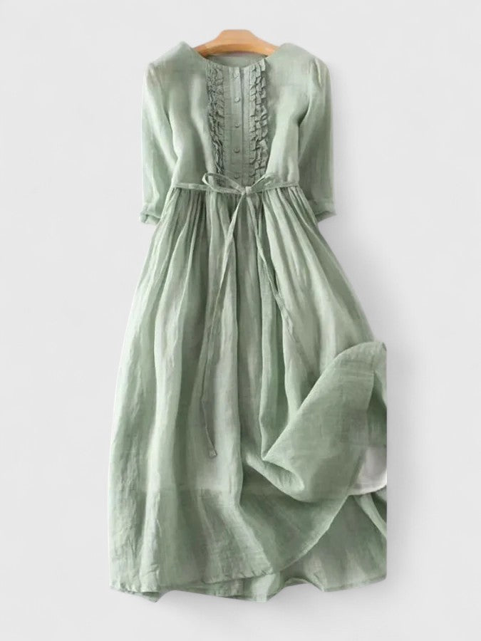 Bonifacia | Women's Linen Blend Lace-Up Midi Dress