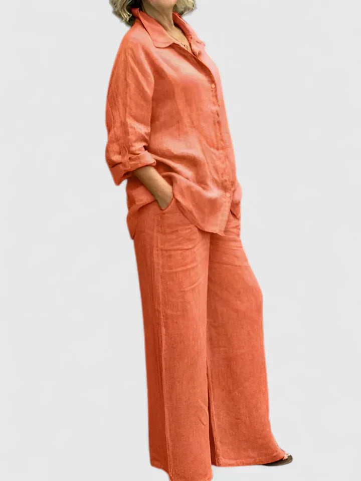 Sophia | Women's Button Up Shirt and Wide Leg Pants Set