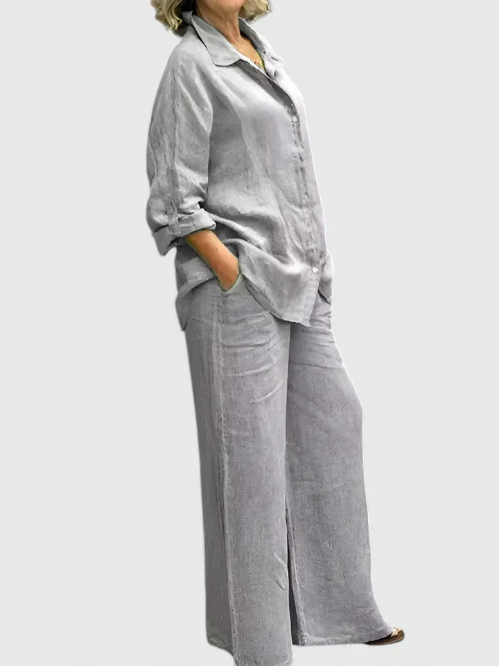Sophia | Women's Button Up Shirt and Wide Leg Pants Set