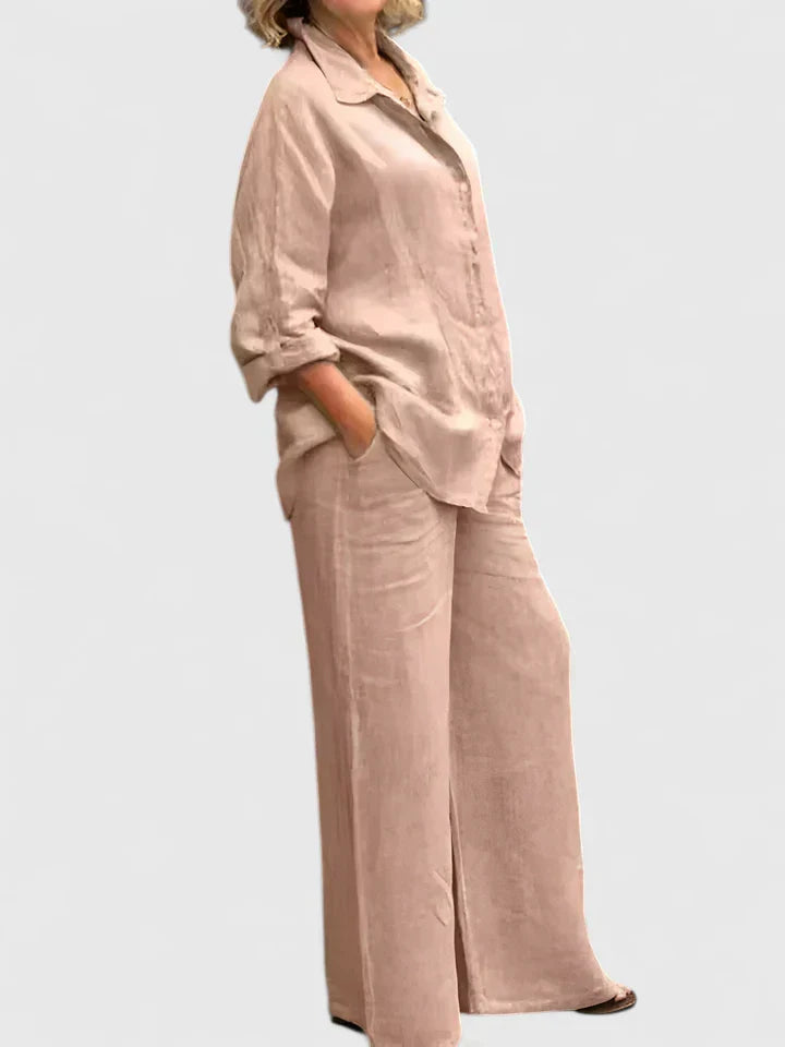 Sophia | Women's Button Up Shirt and Wide Leg Pants Set