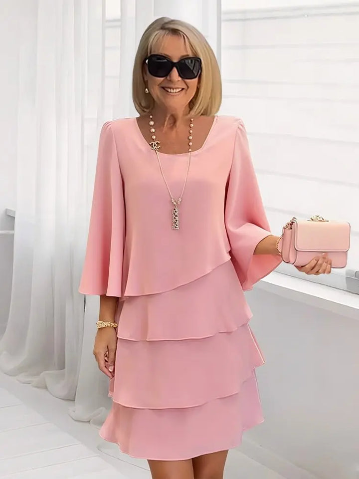 Genevieve | Ruffle Midi Dress with A Line Cut