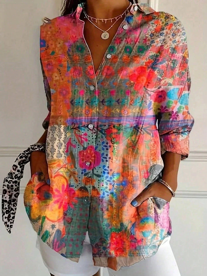 Audrey | Colorful Print Blouse with Long Sleeves