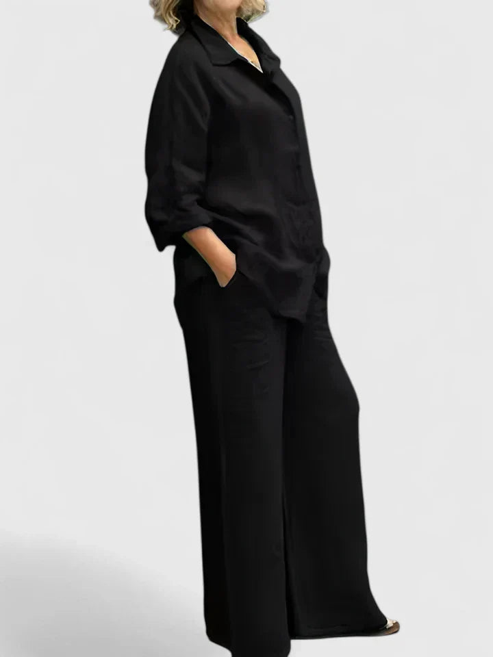 Sophia | Women's Button Up Shirt and Wide Leg Pants Set