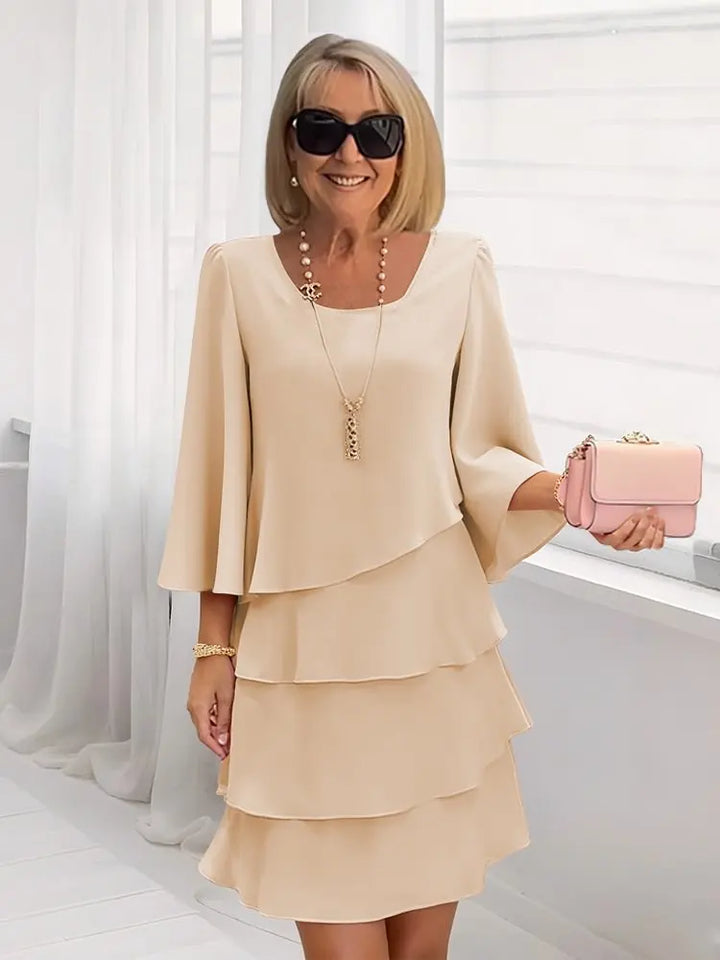 Genevieve | Ruffle Midi Dress with A Line Cut