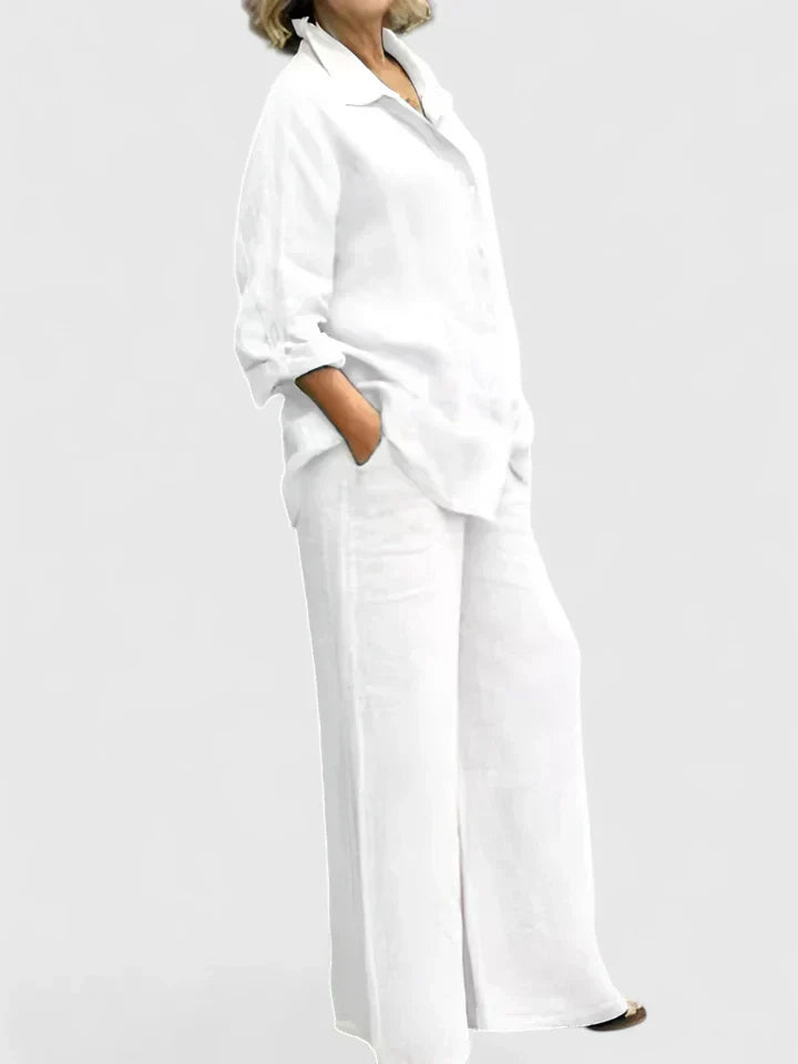 Sophia | Women's Button Up Shirt and Wide Leg Pants Set