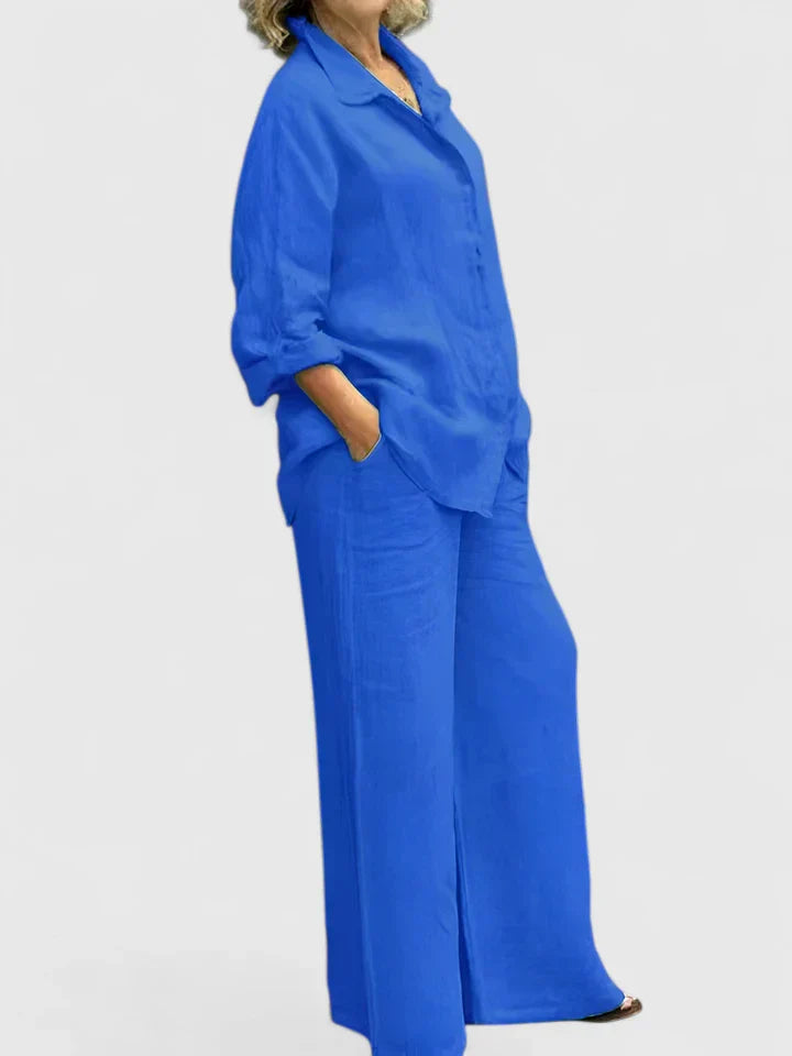 Sophia | Women's Button Up Shirt and Wide Leg Pants Set