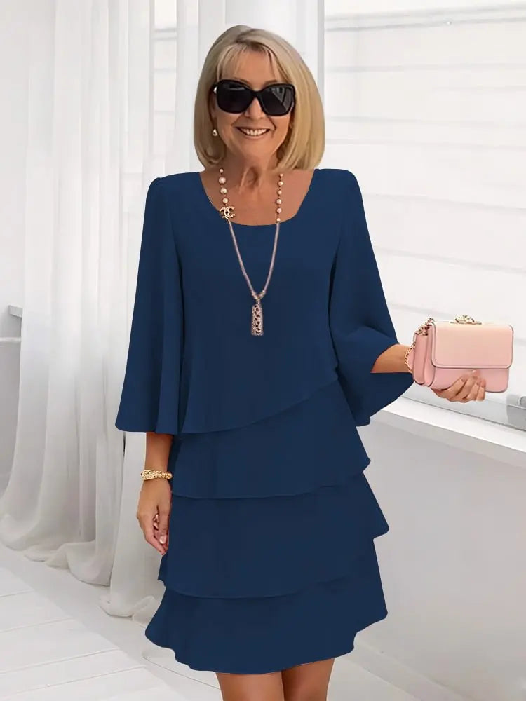 Genevieve | Ruffle Midi Dress with A Line Cut
