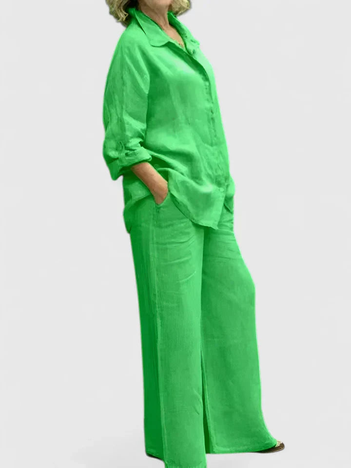 Sophia | Women's Button Up Shirt and Wide Leg Pants Set