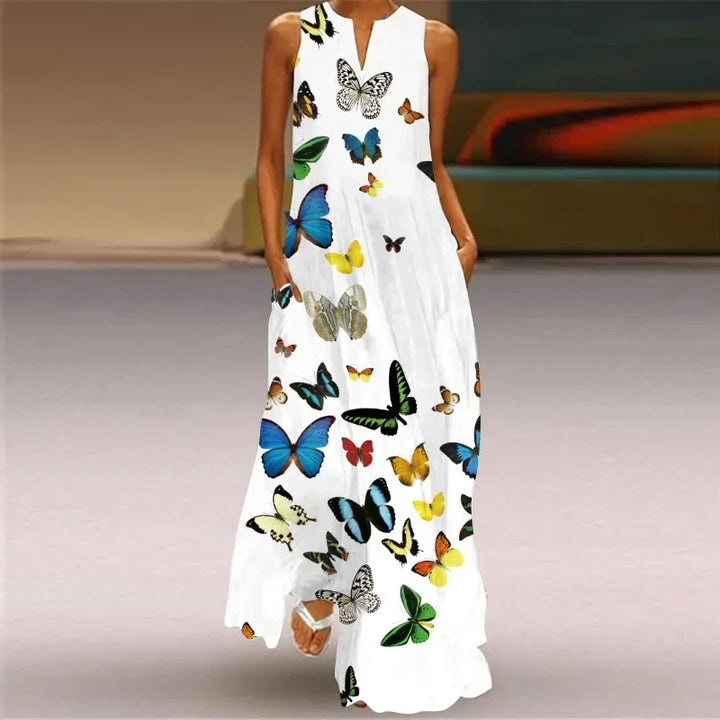 Elodie | Butterfly Floral A-Line Maxi Dress
