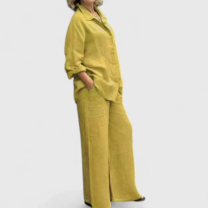 Sophia | Women's Button Up Shirt and Wide Leg Pants Set