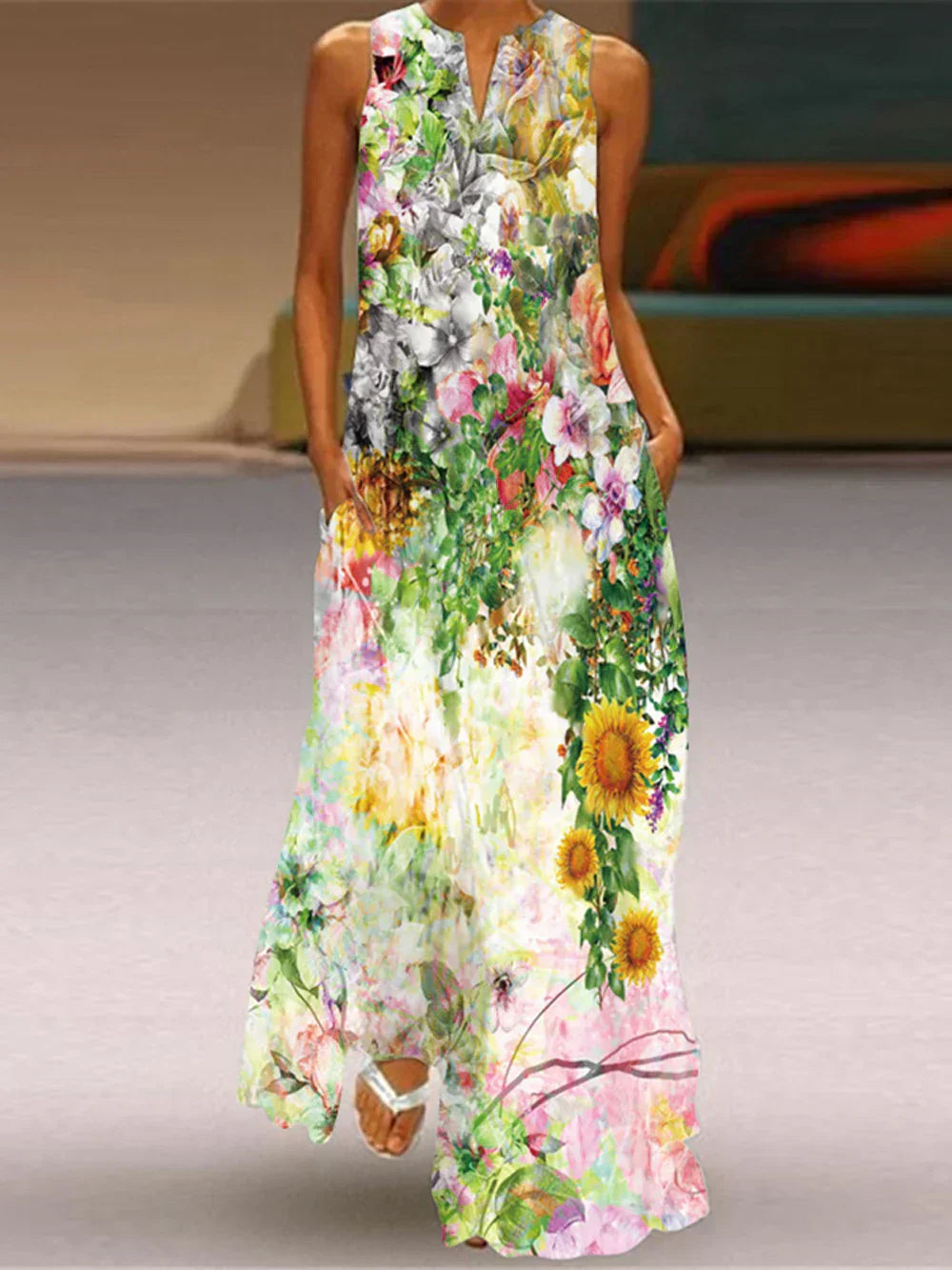 Elodie | Butterfly Floral A-Line Maxi Dress