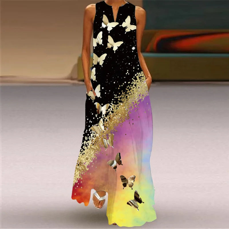 Elodie | Butterfly Floral A-Line Maxi Dress