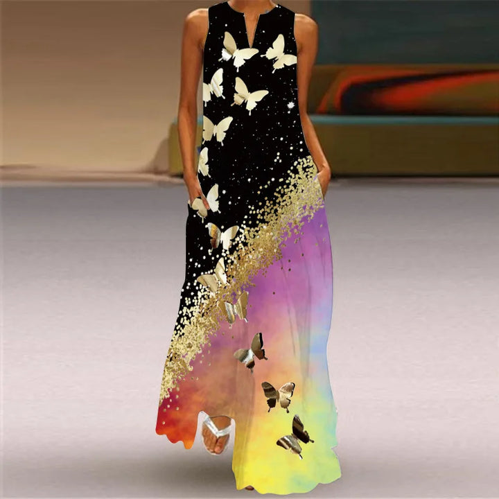 Elodie | Butterfly Floral A-Line Maxi Dress