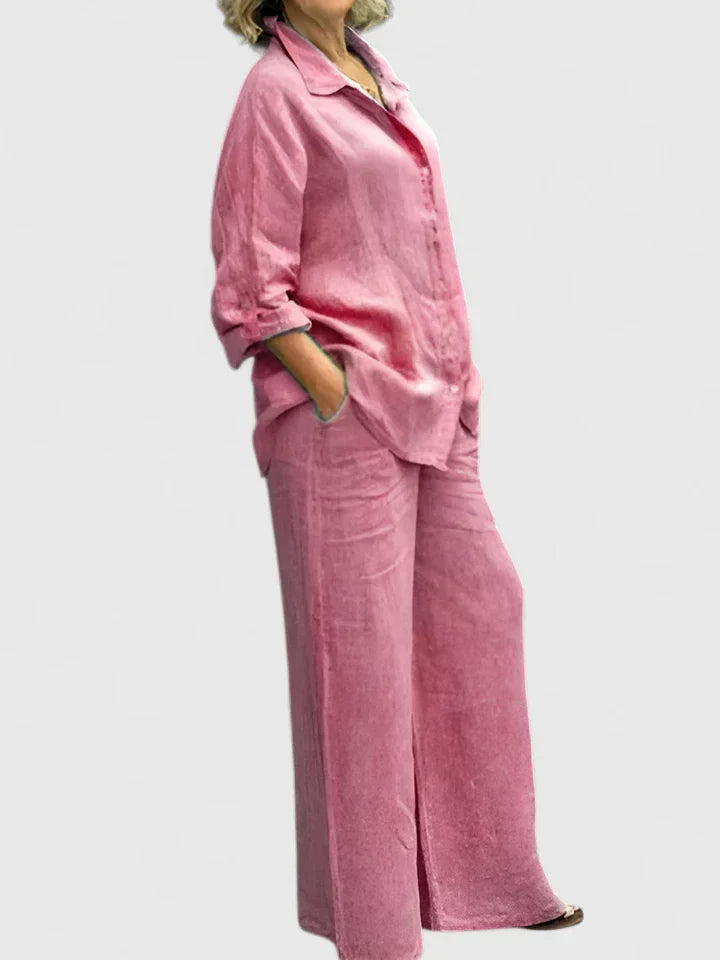 Sophia | Women's Button Up Shirt and Wide Leg Pants Set