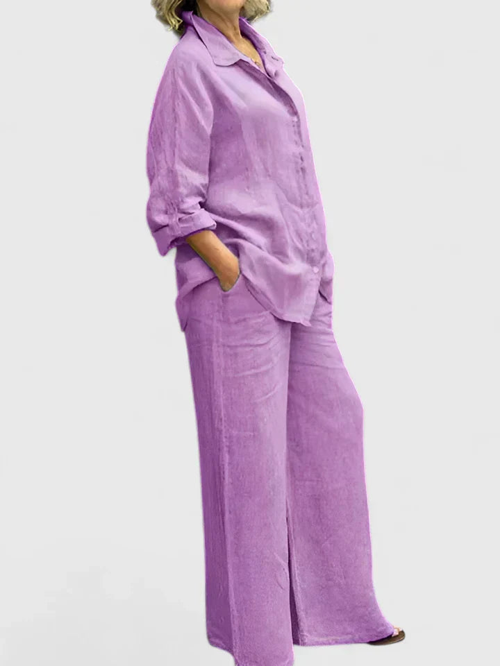 Sophia | Women's Button Up Shirt and Wide Leg Pants Set