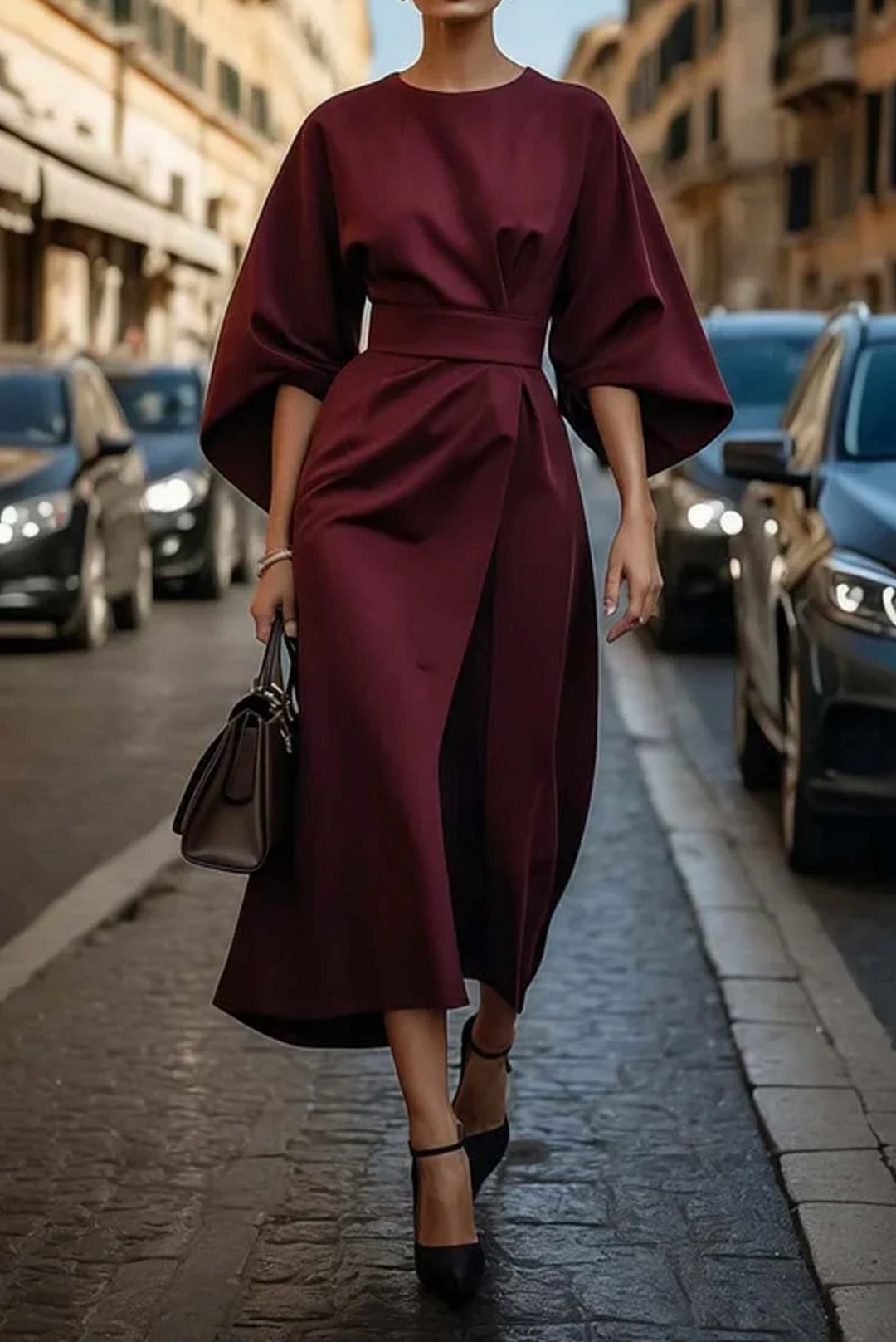 Gwen | Lantern Sleeve Midi Dress
