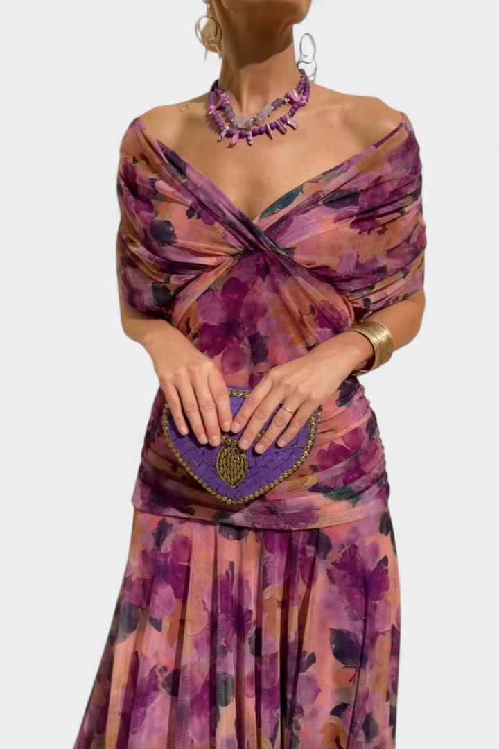 Wisteria | V-Neck Pleated Floral Maxi Dress