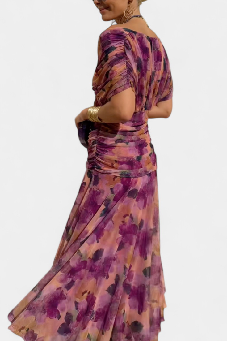Wisteria | V-Neck Pleated Floral Maxi Dress