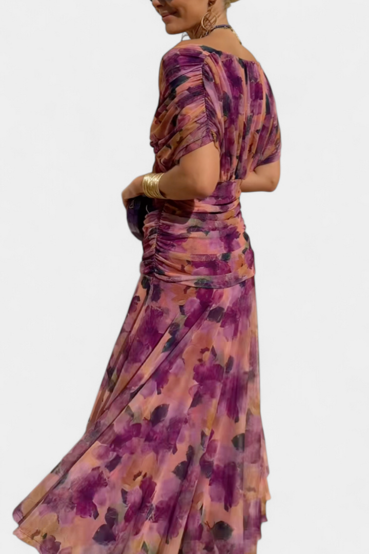Wisteria | V-Neck Pleated Floral Maxi Dress