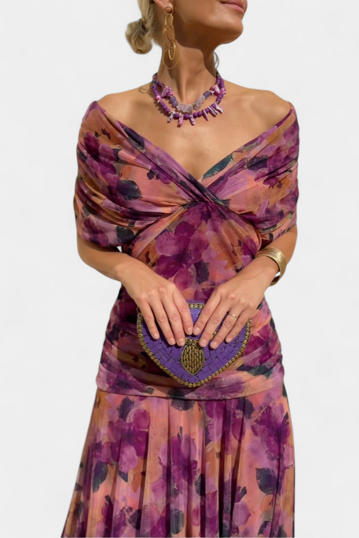 Wisteria | V-Neck Pleated Floral Maxi Dress