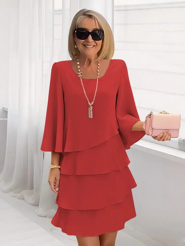 Genevieve | Ruffle Midi Dress with A Line Cut