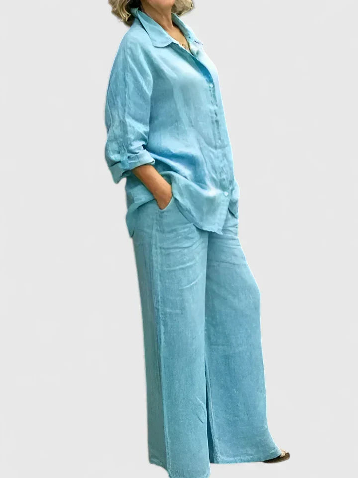 Sophia | Women's Button Up Shirt and Wide Leg Pants Set