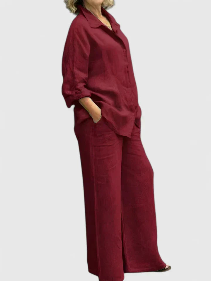 Sophia | Women's Button Up Shirt and Wide Leg Pants Set