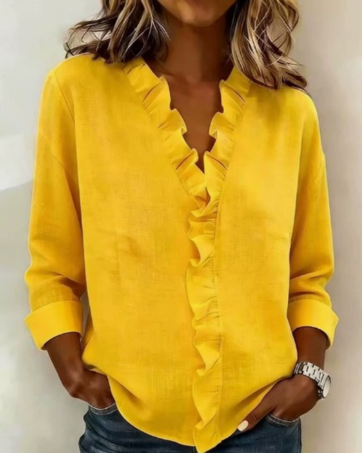 Charlotte | V Neck Long Sleeve Blouse with Ruffle Detail