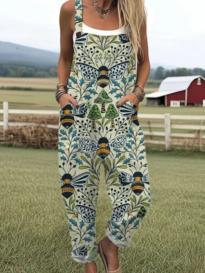 Olivia | Printed Wide Leg Jumpsuit with Pockets